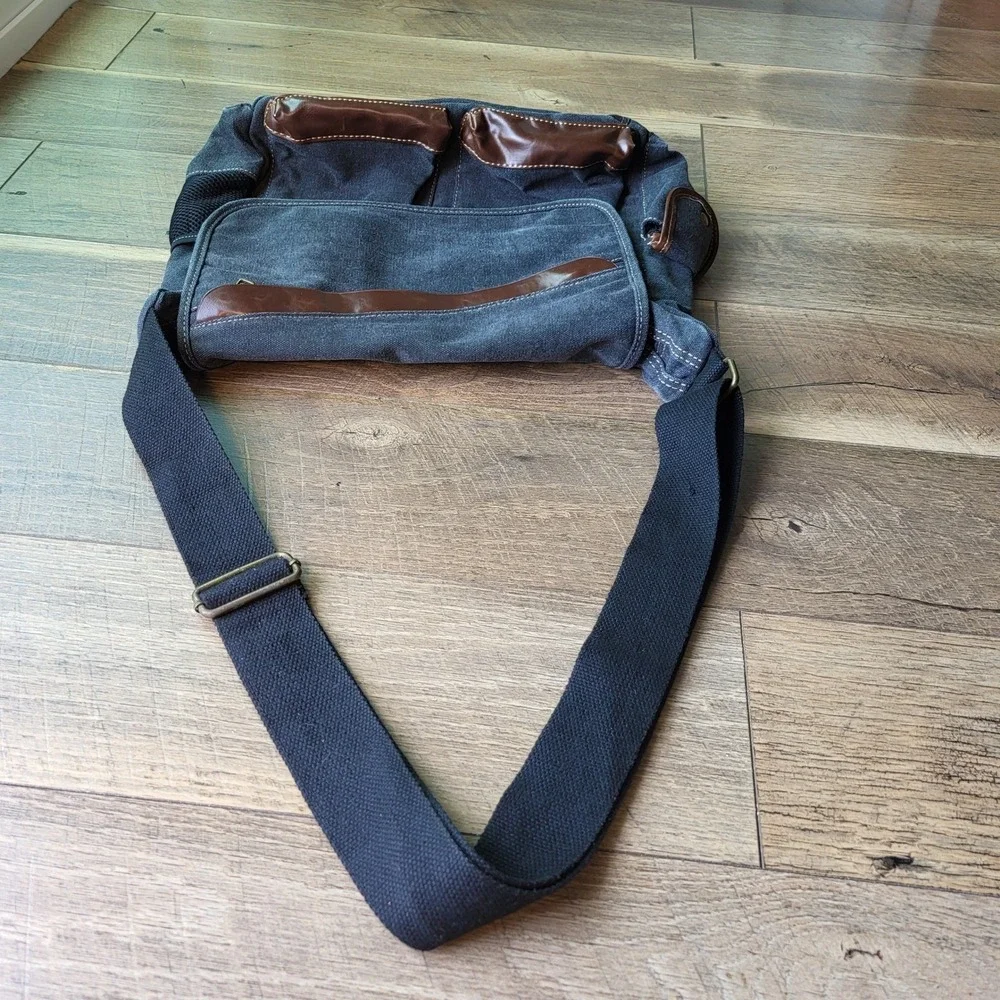 Cargoit Messenger Bag Charcoal Grey Washed Canvas Crossbody Laptop Satchel